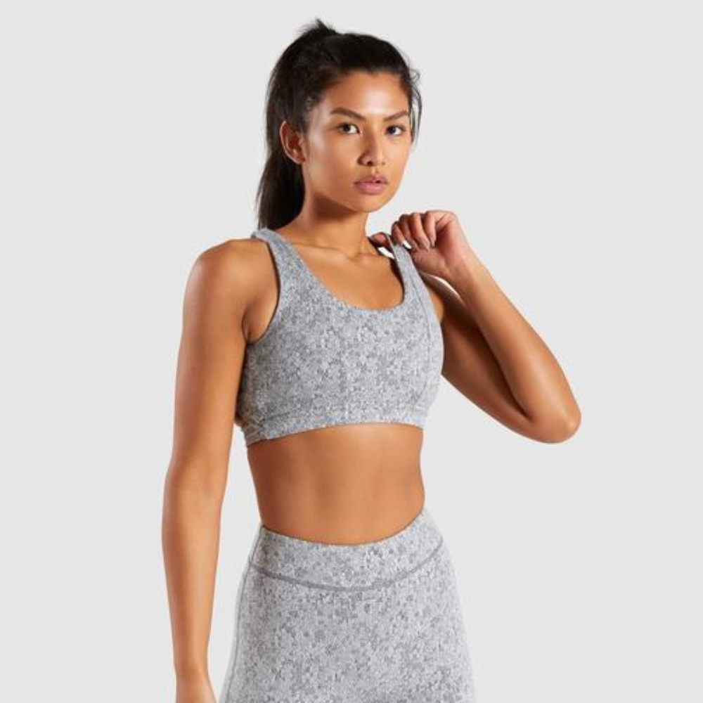 Gymshark Fleur Texture Sports Bra - Charcoal Marl